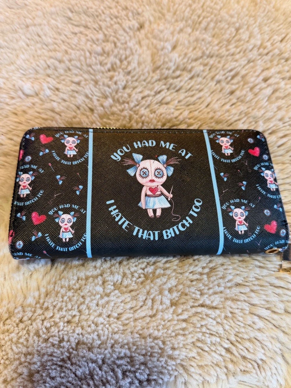 Wallet gothic voodoo doll graphic “YOU HAD ME AT I HATE THAT B**** TOO"